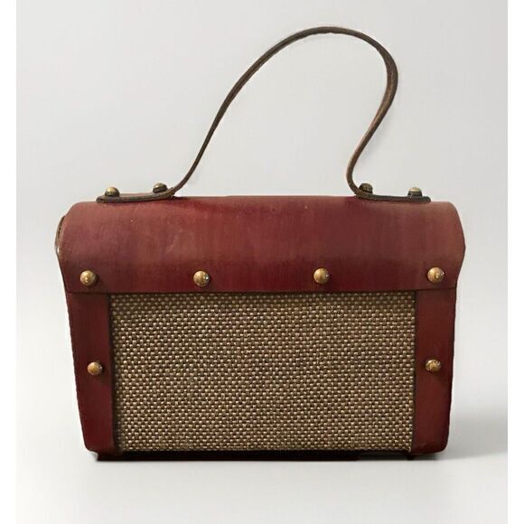 VTG ETIENNE AIGNER Handmade Purse Oxblood Tweed Leather Satchel Top Handle - Picture 3 of 11